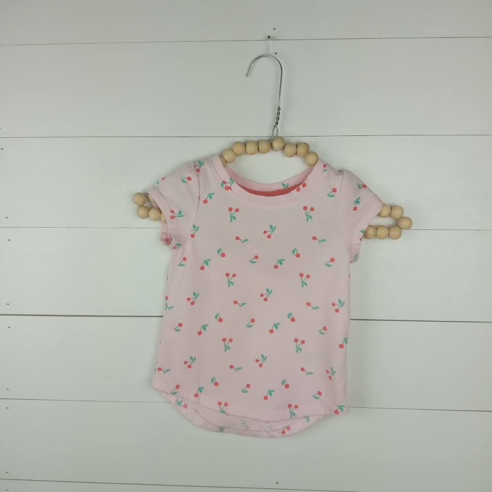 Cat & Jack girls size 2T light pink with bright cherry design tshirt rounded hem